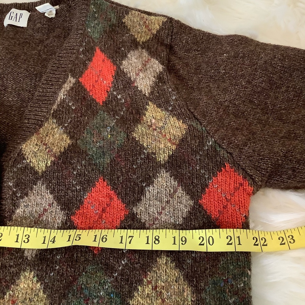 Vintage Gap Sweater Cardigan Diamond 100% Wool Preppy Grandpa Argyle Women's L - Picture 9 of 10